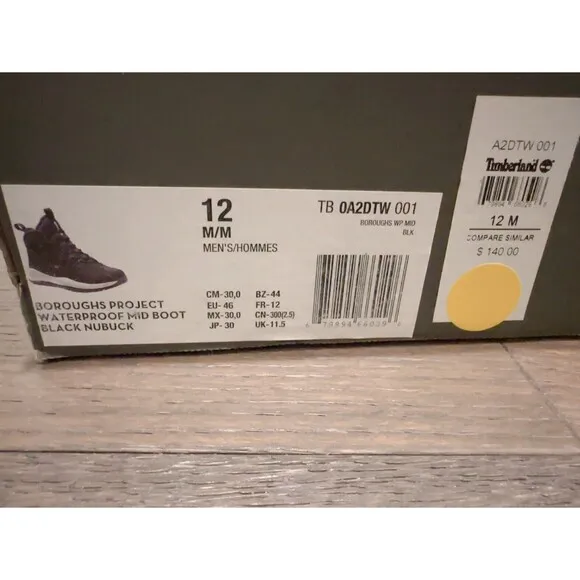Timberland Boroughs Project Men's Black Nubuck Waterproof Mid Boots Size 12