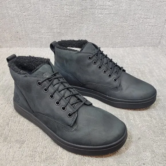 Timberland Davis Square Men's Size 7.5 Black Leather Warm Lined Waterproof Boots