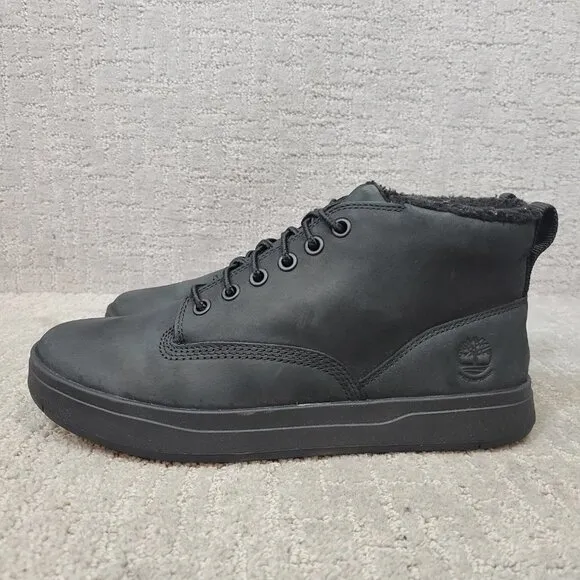 Timberland Davis Square Men's Size 7.5 Black Leather Warm Lined Waterproof Boots