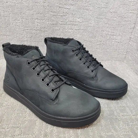 Timberland Davis Square Men's Size 7.5 Black Leather Warm Lined Waterproof Boots