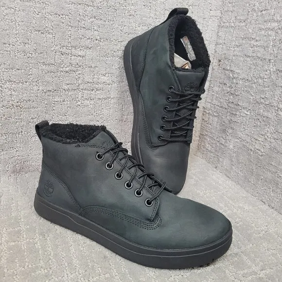 Timberland Davis Square Men's Size 7.5 Black Leather Warm Lined Waterproof Boots