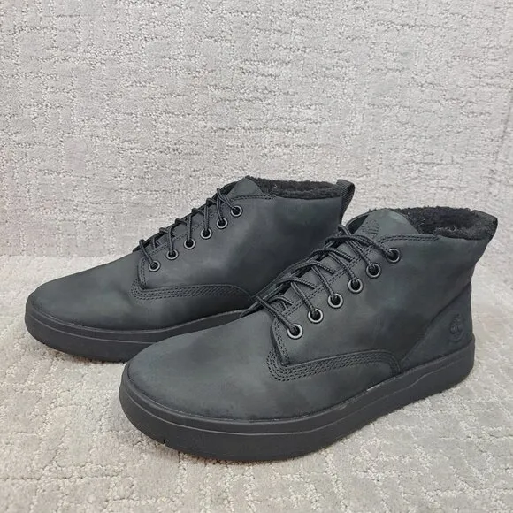 Timberland Davis Square Men's Size 7.5 Black Leather Warm Lined Waterproof Boots
