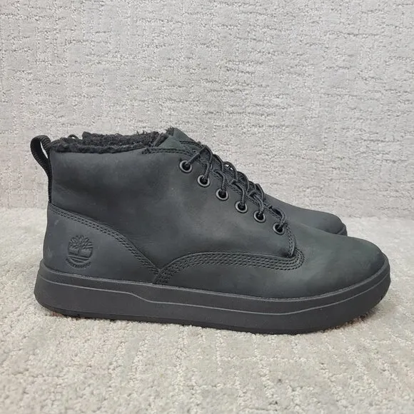 Timberland Davis Square Men's Size 7.5 Black Leather Warm Lined Waterproof Boots