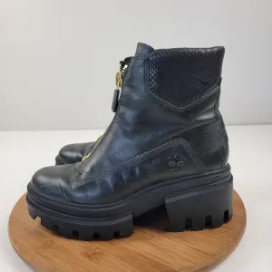 Timberland Everleigh Boot Front Zip Mid Boots Green Leather Womens 7.5 Platform