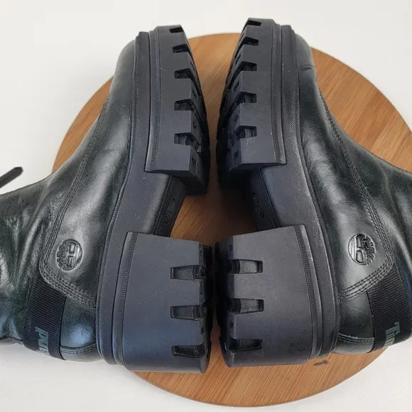 Timberland Everleigh Boot Front Zip Mid Boots Green Leather Womens 7.5 Platform