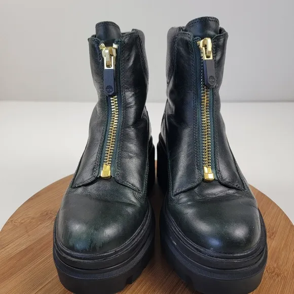 Timberland Everleigh Boot Front Zip Mid Boots Green Leather Womens 7.5 Platform