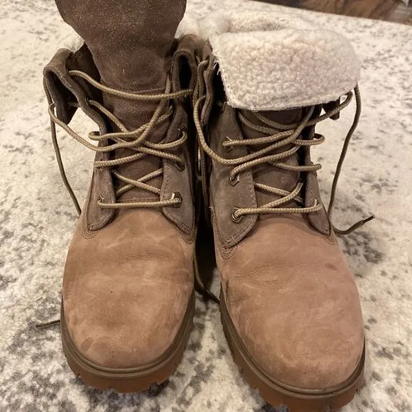 TIMBERLAND JAYNE WATERPROOF FLEECE FOLD-DOWN BOOTS SIZE 8 EUC