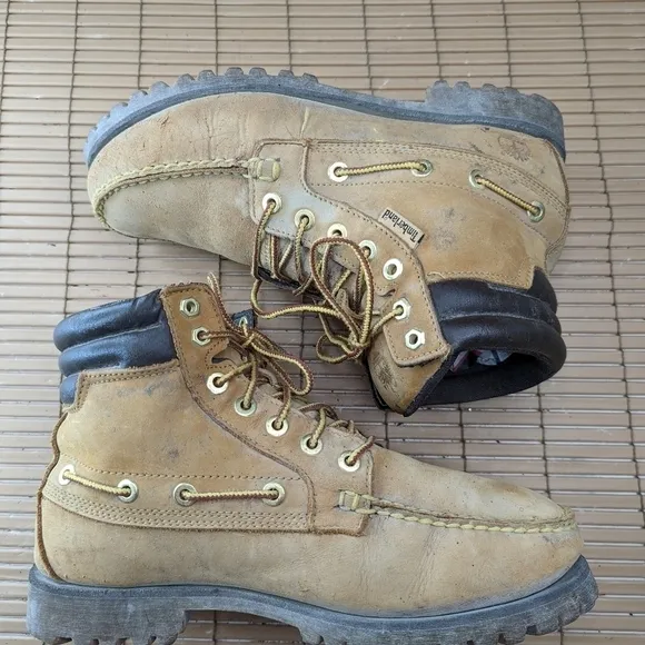 Timberland men's sz 8 Moccasin toe Paracord lace work, hike hunting boots. Some