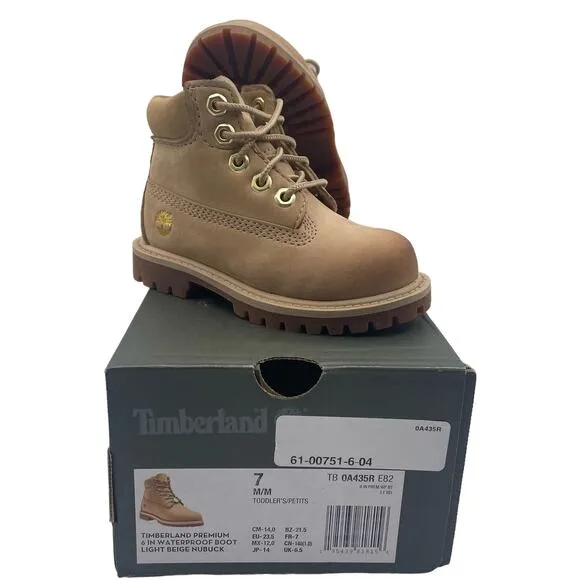 Timberland Premium 6in Waterproof Beige Nubuck Boots Toddler 7