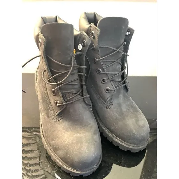 Timberland Premium Junior Waterproof Black Nubuck Boots - Size 6 Medium