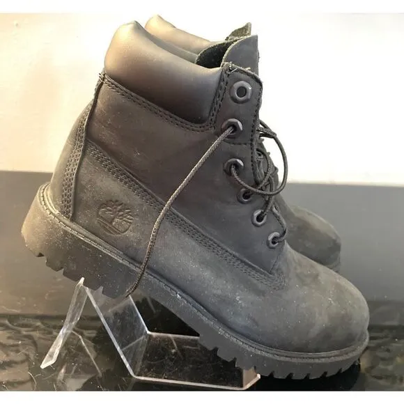 Timberland Premium Junior Waterproof Black Nubuck Boots - Size 6 Medium