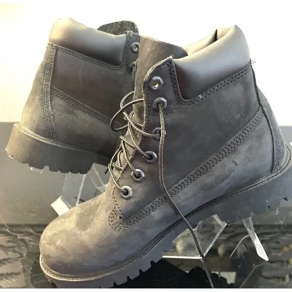 Timberland Premium Junior Waterproof Black Nubuck Boots - Size 6 Medium