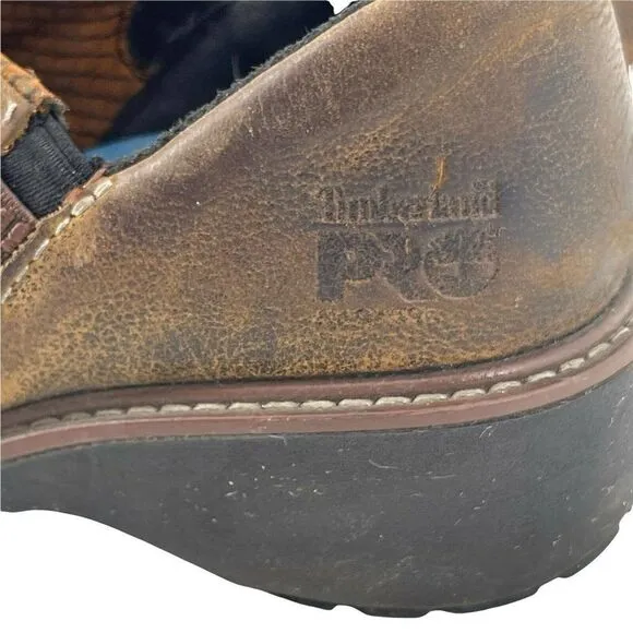 Timberland Pro Alloy Toe Anti Fatigue Shoes Brown Leather Womens Size 8 ESD Mule