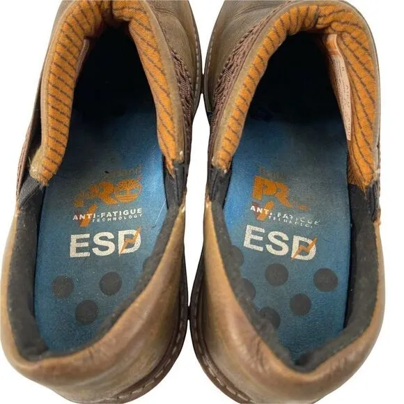 Timberland Pro Alloy Toe Anti Fatigue Shoes Brown Leather Womens Size 8 ESD Mule
