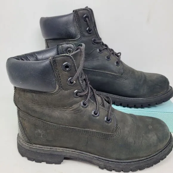 Timberland Women's 6-Inch Premium 8658A Black Waterproof Combat Boots Size 7M