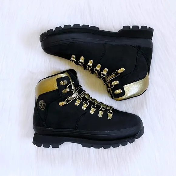 Timberland Women’s Euro Hiker Waterproof Black And Gold Boots