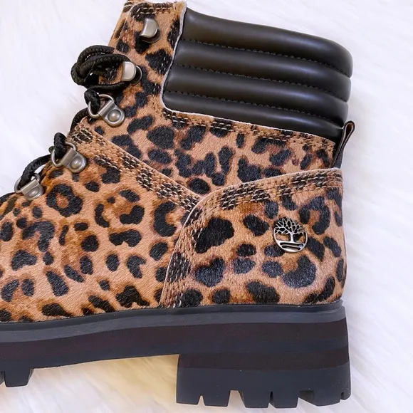 Timberland Women’s London Square Cheetah Print Calf Hair Combat Boot Mid Hiker