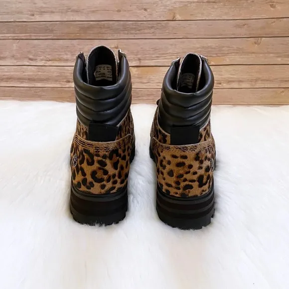 Timberland Women’s London Square Cheetah Print Calf Hair Combat Boot Mid Hiker