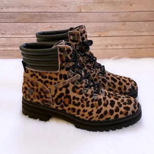 Timberland Women’s London Square Cheetah Print Calf Hair Combat Boot Mid Hiker