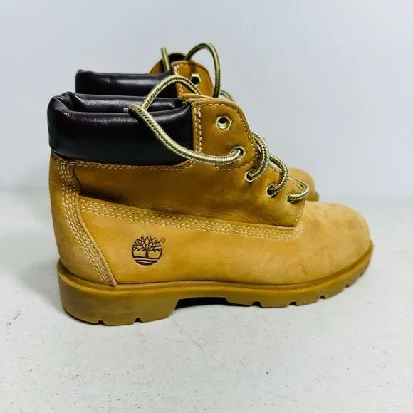 TIMBERLAND Boys Leather Hiking Field BOOTS Wheat Nubuck Size 4M Waterproof
