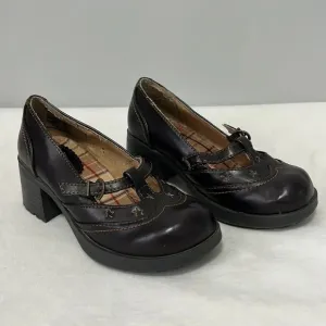 TKS Vintage Kids Girls Mary Jane Platform Chunky Heels Shoes Y2K Brown size 12