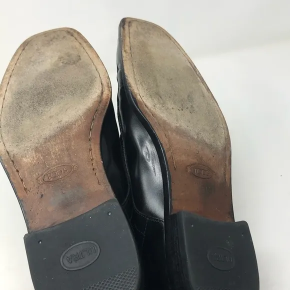 Tod’s 8 mens dress shoes black patent 0265 leather squared toe