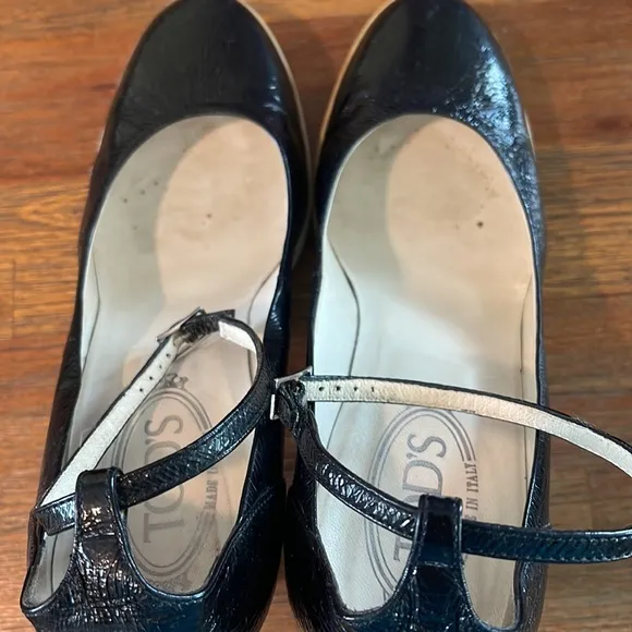 Tod’s Black‎ Patent Leather Pumps Heels with Ankle Buckle - 10.5