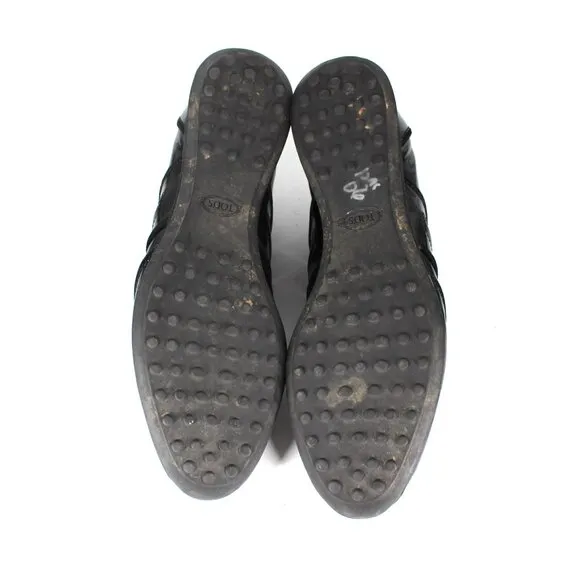 Tod's Black Patent Leather Suede Trim Lace Tie Low Top Sneakers 40.5 Shoes Y2K