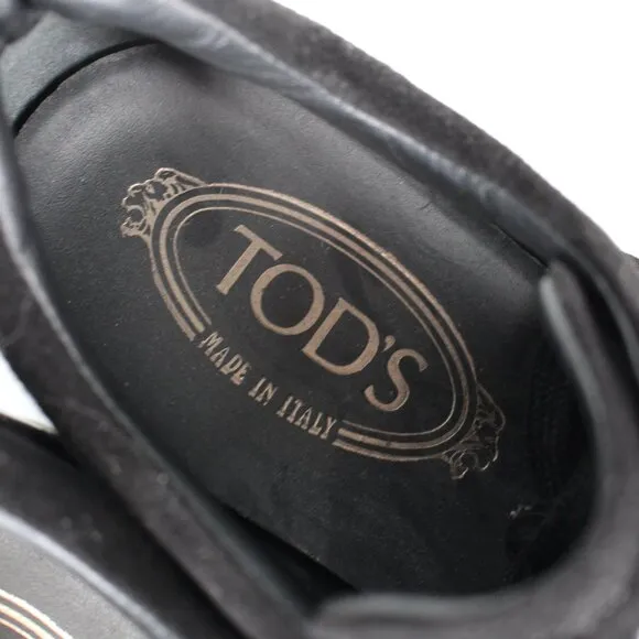Tod's Black Patent Leather Suede Trim Lace Tie Low Top Sneakers 40.5 Shoes Y2K