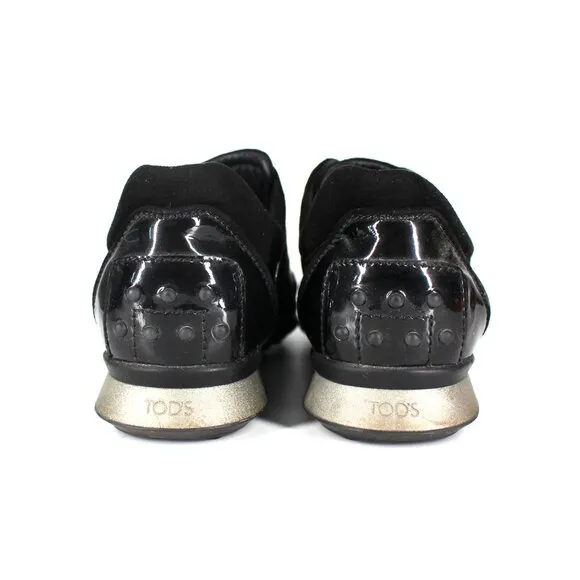Tod's Black Patent Leather Suede Trim Lace Tie Low Top Sneakers 40.5 Shoes Y2K
