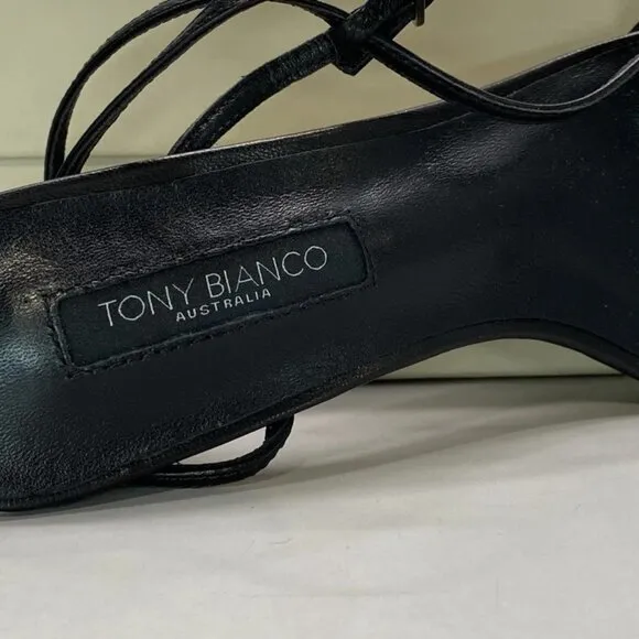 Tony Bianco Caprice Heeled Sandals – Women’s Size 7.5W – Black Kid Leather –