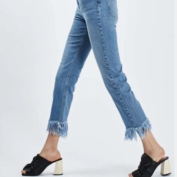 Topshop Moto Dree Fringe Frayed Hem Cropped Jeans Blue Medium Wash Denim Size 28