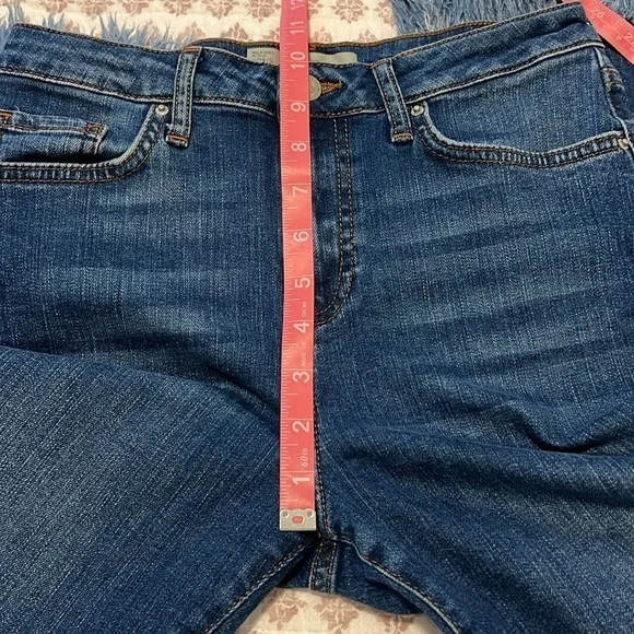 Topshop Moto Dree Fringe Frayed Hem Cropped Jeans Blue Medium Wash Denim Size 28