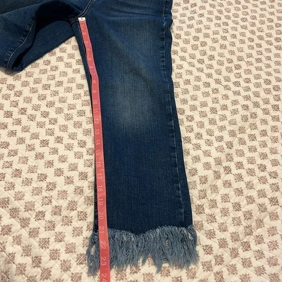 Topshop Moto Dree Fringe Frayed Hem Cropped Jeans Blue Medium Wash Denim Size 28