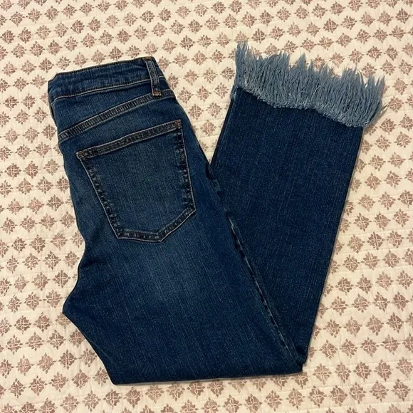 Topshop Moto Dree Fringe Frayed Hem Cropped Jeans Blue Medium Wash Denim Size 28