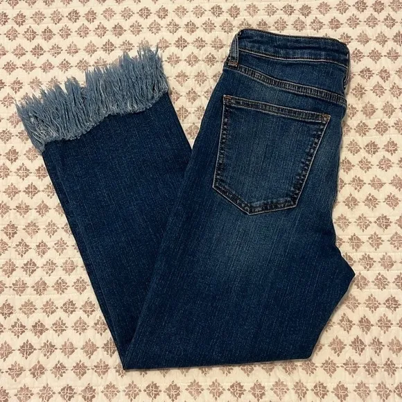 Topshop Moto Dree Fringe Frayed Hem Cropped Jeans Blue Medium Wash Denim Size 28
