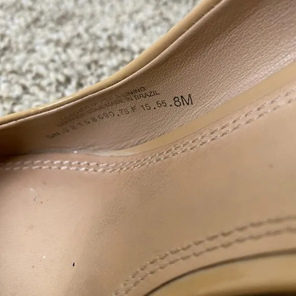 Tory Burch Astoria Heels Size 8 Nude Beige Patent Leather Designer Wedge Pump