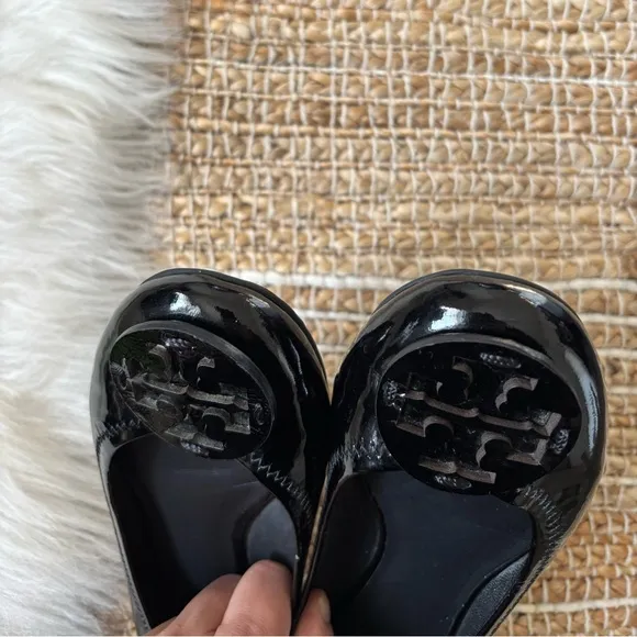 Tory Burch Black Patent Leather Reva  Ballet Flats 6.5M