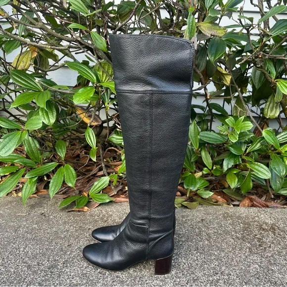 Tory Burch Bowie Black Leather Chunky Over The Knee Boots 6.5