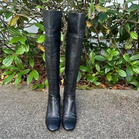Tory Burch Bowie Black Leather Chunky Over The Knee Boots 6.5