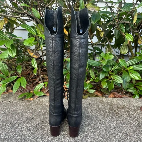 Tory Burch Bowie Black Leather Chunky Over The Knee Boots 6.5