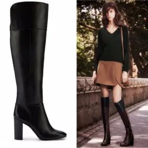 Tory Burch Bowie Black Leather Chunky Over The Knee Boots 6.5