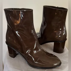 Tory Burch Brooke Patent Leather Brown Ankle Booties Boots Shoes 8.5 New