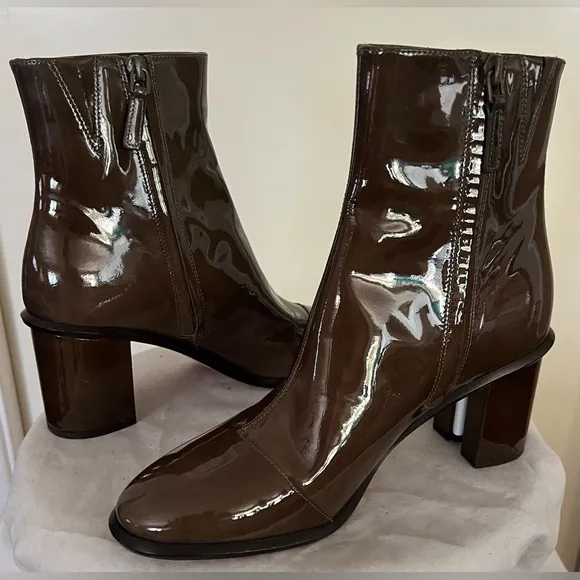 Tory Burch Brooke Patent Leather Brown Ankle Booties Boots Shoes 8.5 New