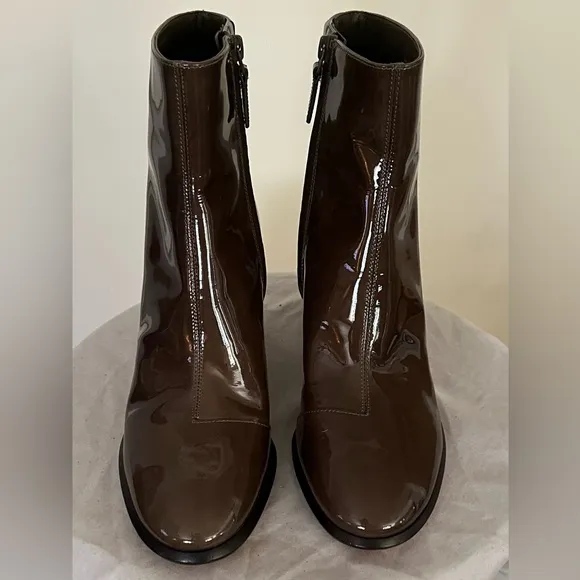 Tory Burch Brooke Patent Leather Brown Ankle Booties Boots Shoes 8.5 New