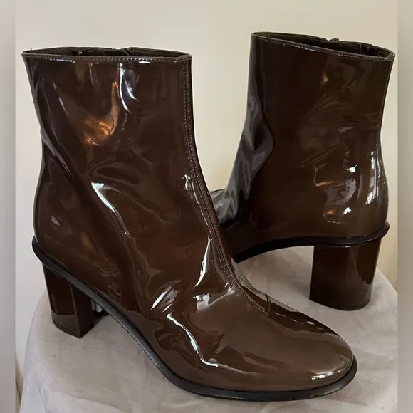 Tory Burch Brooke Patent Leather Brown Ankle Booties Boots Shoes 8.5 New