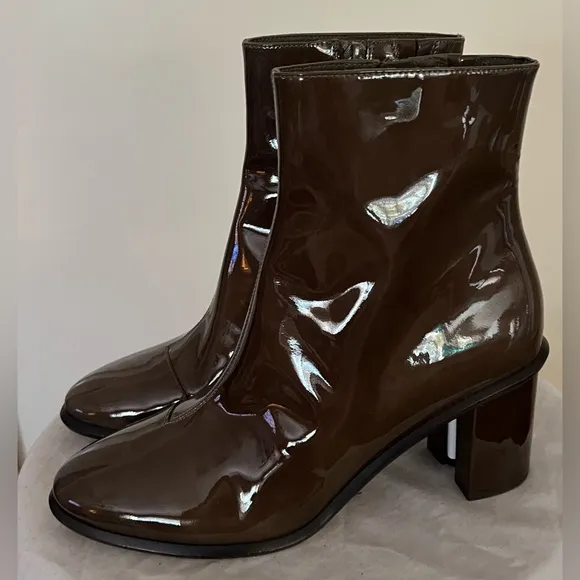 Tory Burch Brooke Patent Leather Brown Ankle Booties Boots Shoes 8.5 New