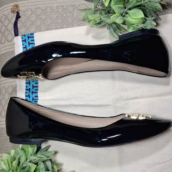 Tory Burch Claire Black Patent Leather Flats