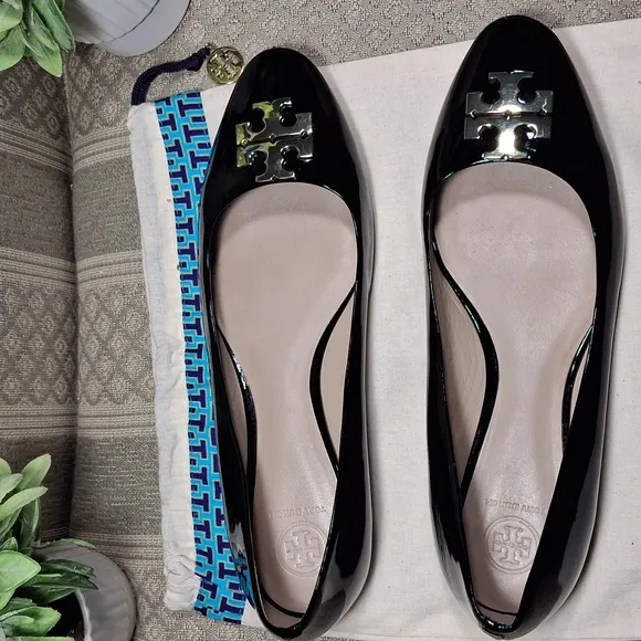 Tory Burch Claire Black Patent Leather Flats