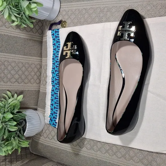 Tory Burch Claire Black Patent Leather Flats